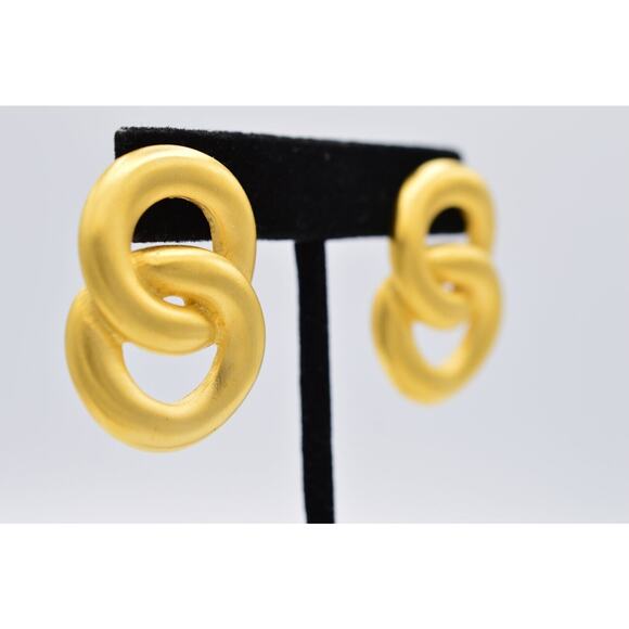 Givenchy Vintage Earrings Brushed Gold Linked Statement Runway Signed 1980s BinZ - Picture 4 of 10